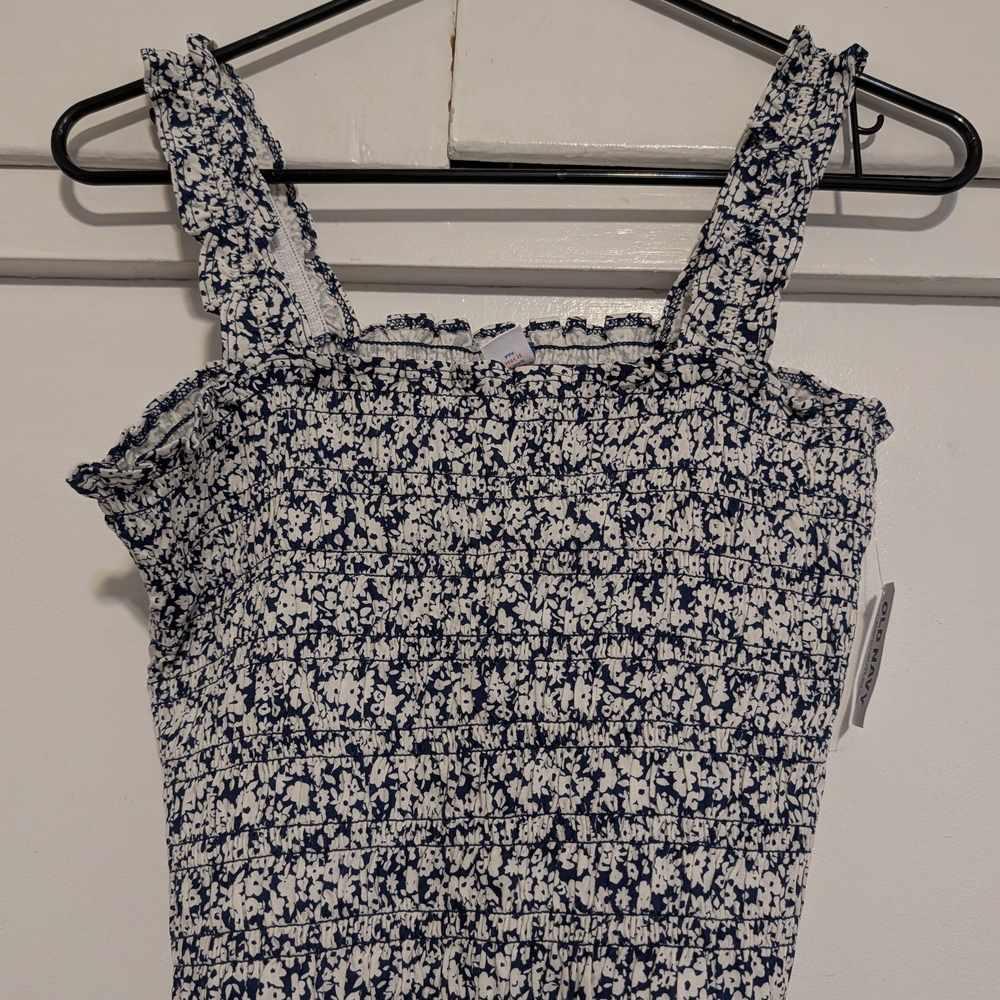 Old Navy Blue and White Floral Smocked Blouse